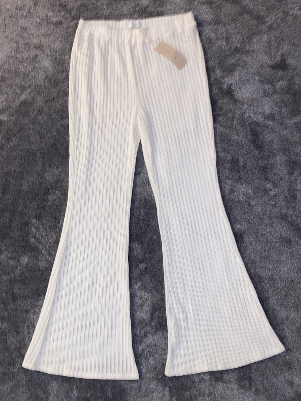 ACOA Cream Ribbed Knit Wide Leg Pants Size Large NWT